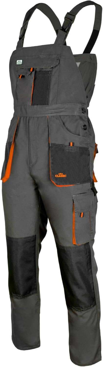 Arbeitshose Latzhose Classic – Robuste Arbeitslatzhose Aus Polyester/Baumwolle (270 G/M²), 10 Taschen, Kniepolstertaschen, Graphit Orange
