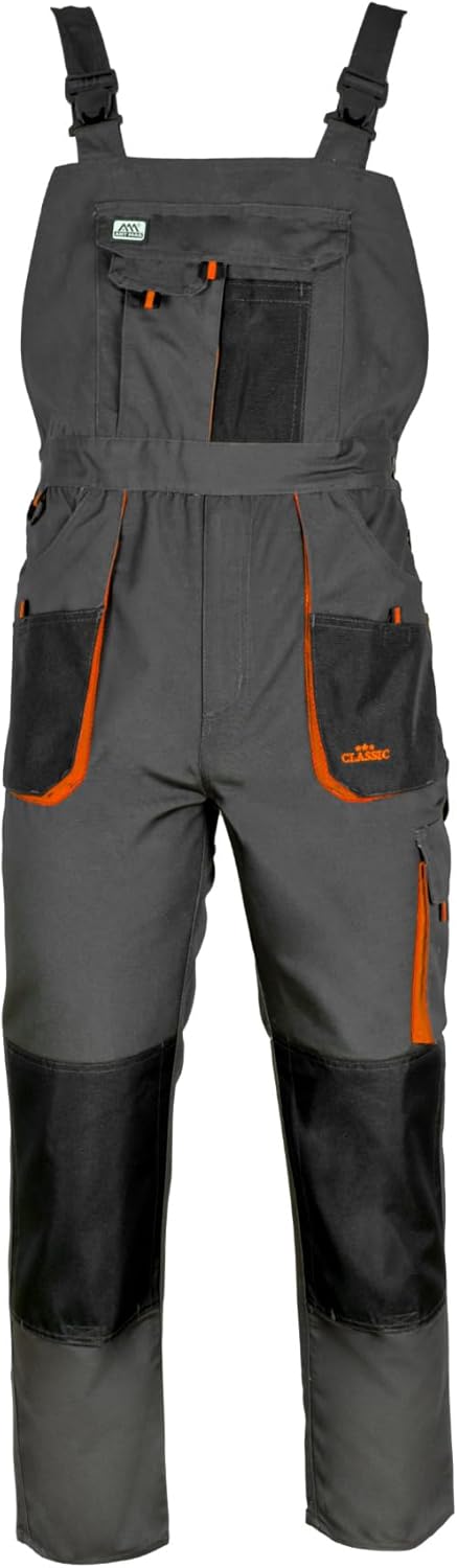 Arbeitshose Latzhose Classic – Robuste Arbeitslatzhose Aus Polyester/Baumwolle (270 G/M²), 10 Taschen, Kniepolstertaschen, Graphit Orange